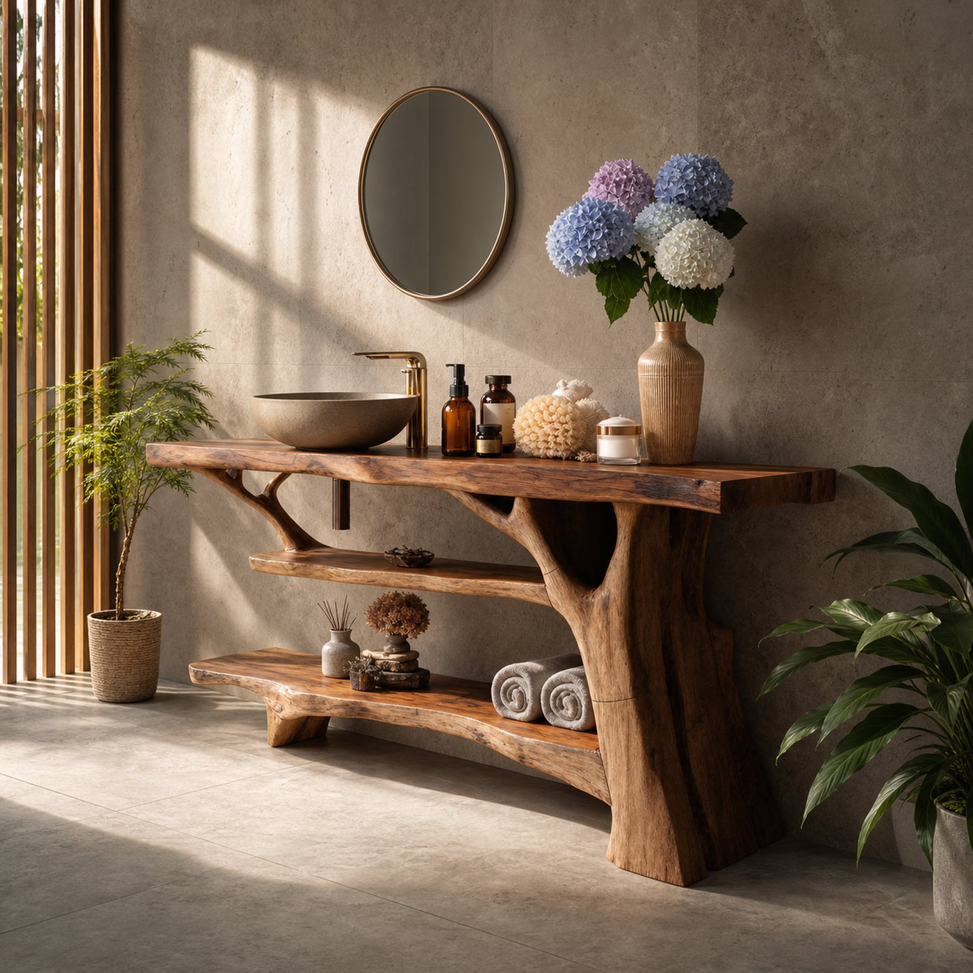 Modern Wooden Live Edge Bathroom Vanity For Stylish Bathroom Design