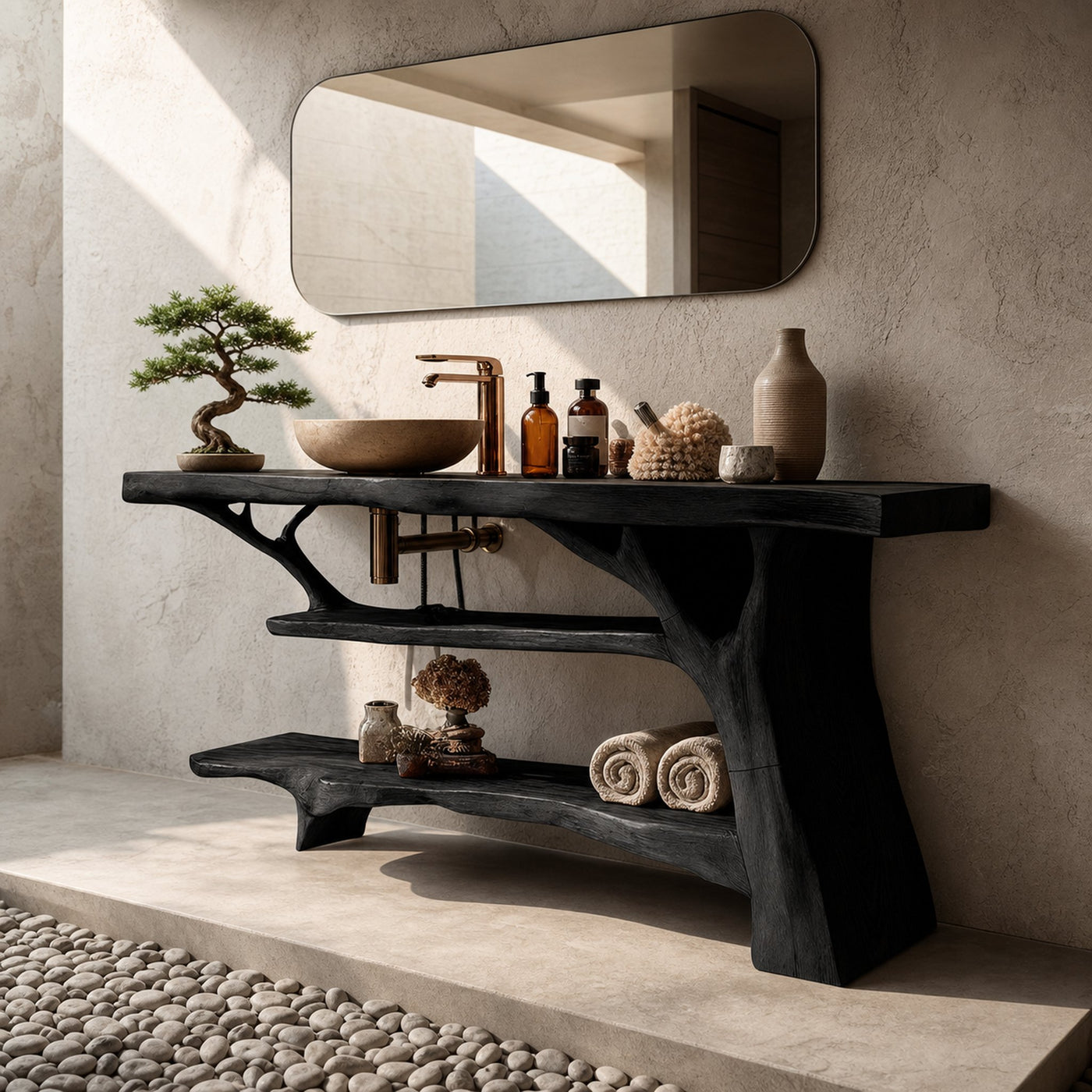 Modern Wooden Live Edge Bathroom Vanity For Stylish Bathroom Design - product view 4
