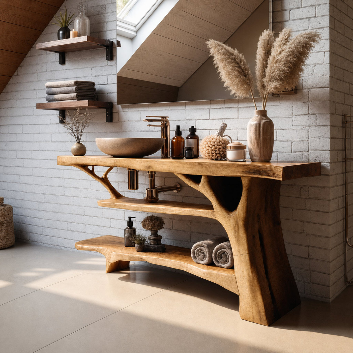 Modern Wooden Live Edge Bathroom Vanity For Stylish Bathroom Design - product view 5