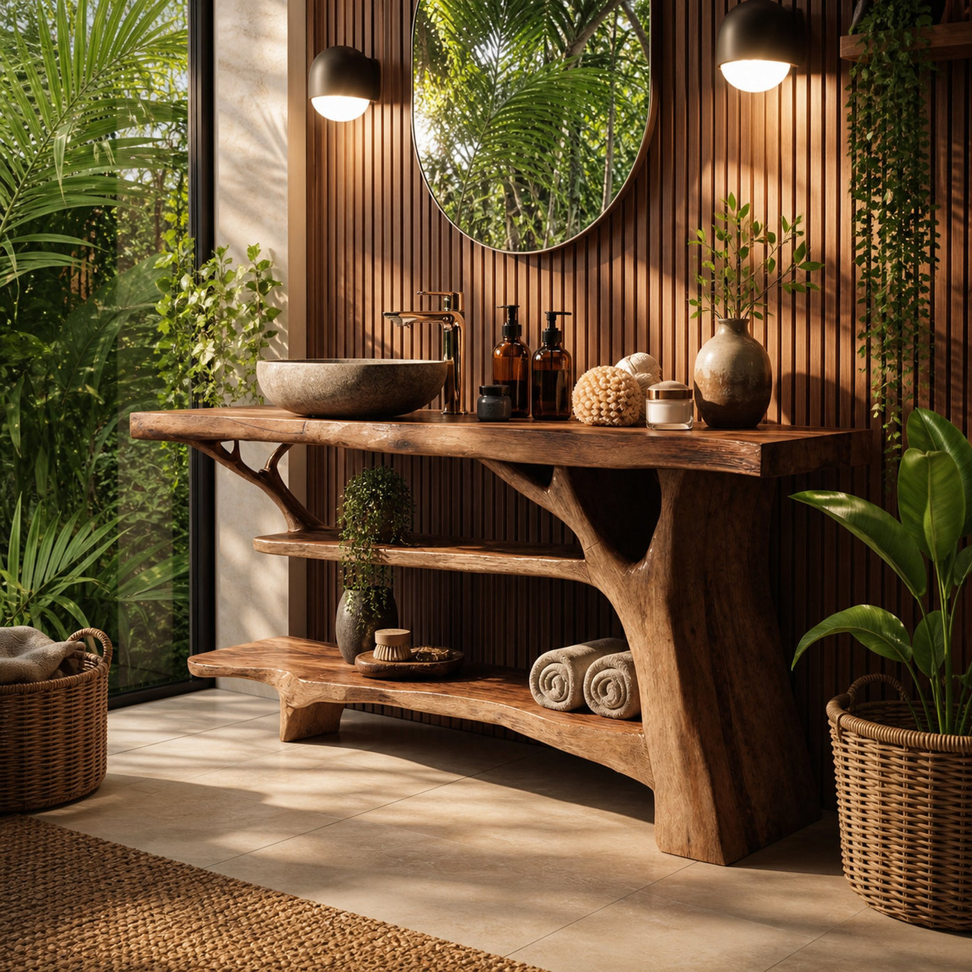Modern Wooden Live Edge Bathroom Vanity For Stylish Bathroom Design - product view 6