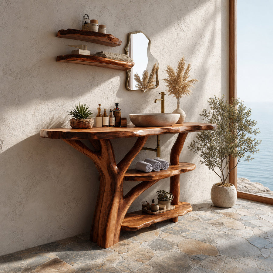 Modern Wooden Live Edge Bathroom Vanity For Stylish Furniture Design
