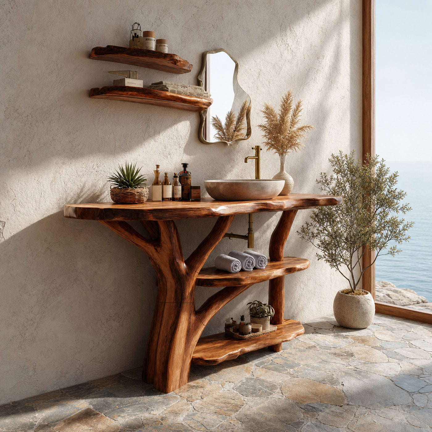 Modern Wooden Live Edge Bathroom Vanity For Stylish Furniture Design