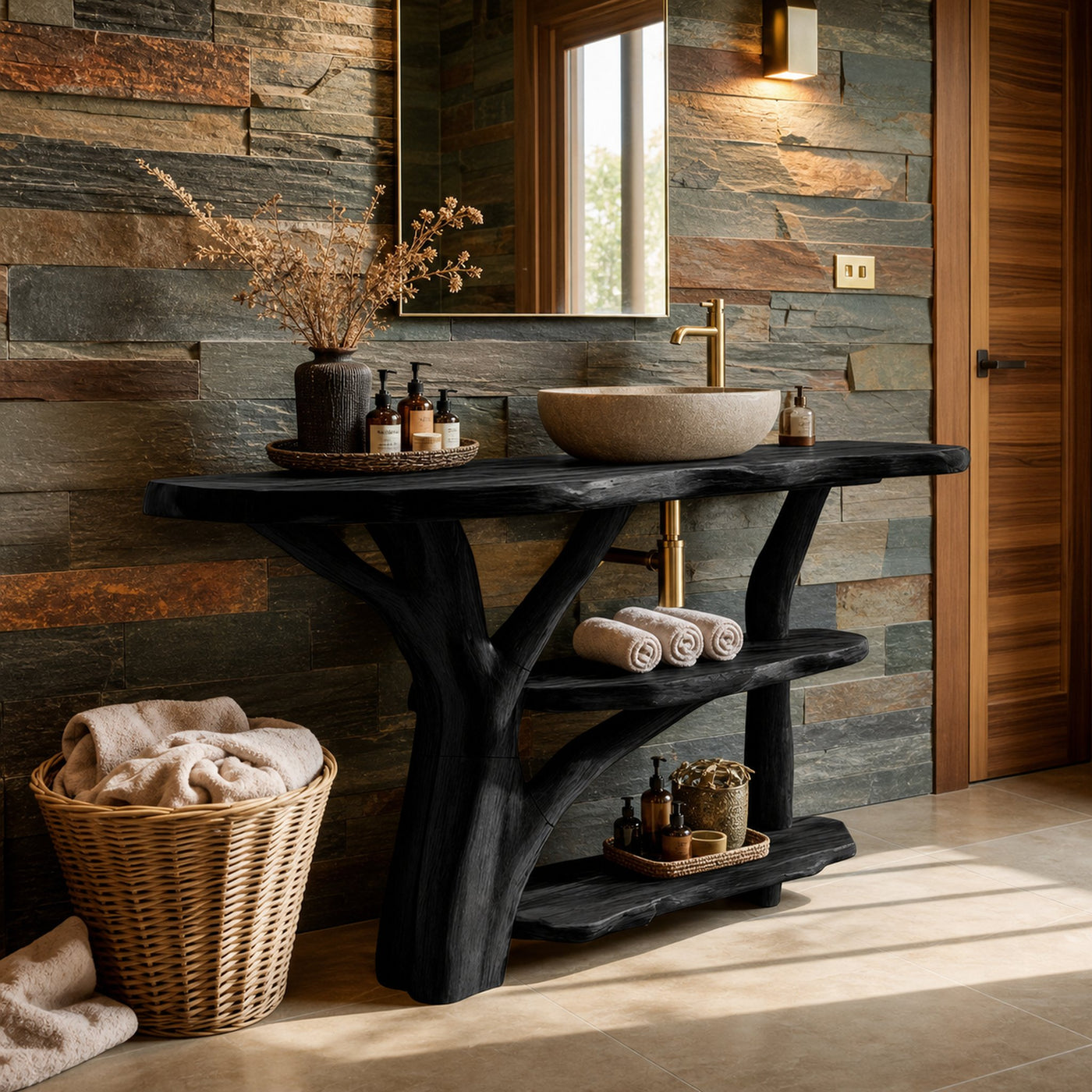 Modern Wooden Live Edge Bathroom Vanity For Stylish Furniture Design - product view 4