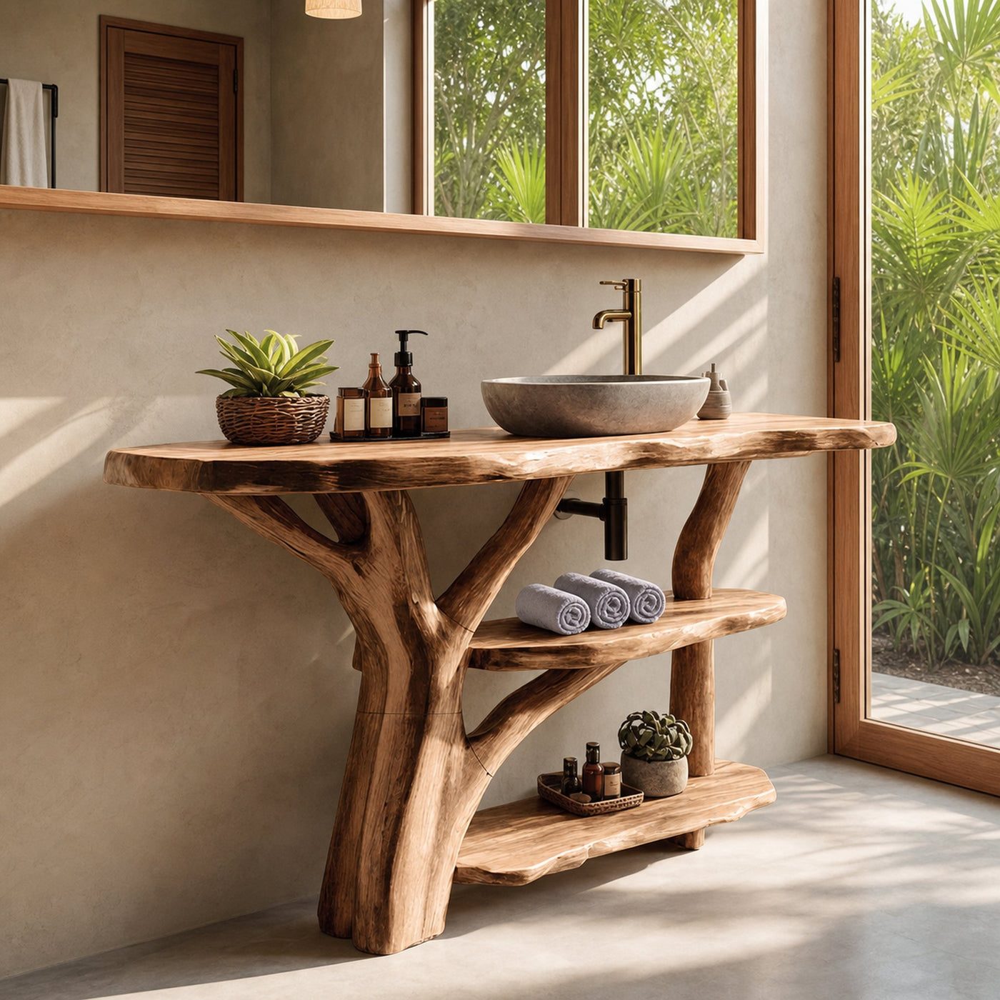 Modern Wooden Live Edge Bathroom Vanity For Stylish Furniture Design - product view 5