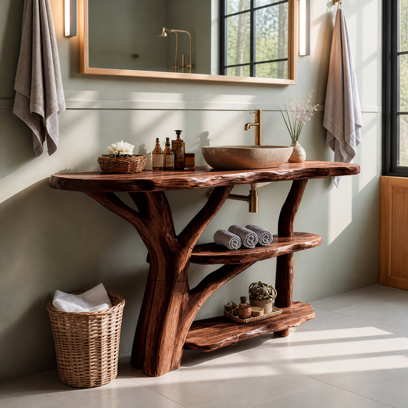 Modern Wooden Live Edge Bathroom Vanity For Stylish Furniture Design - product view 7