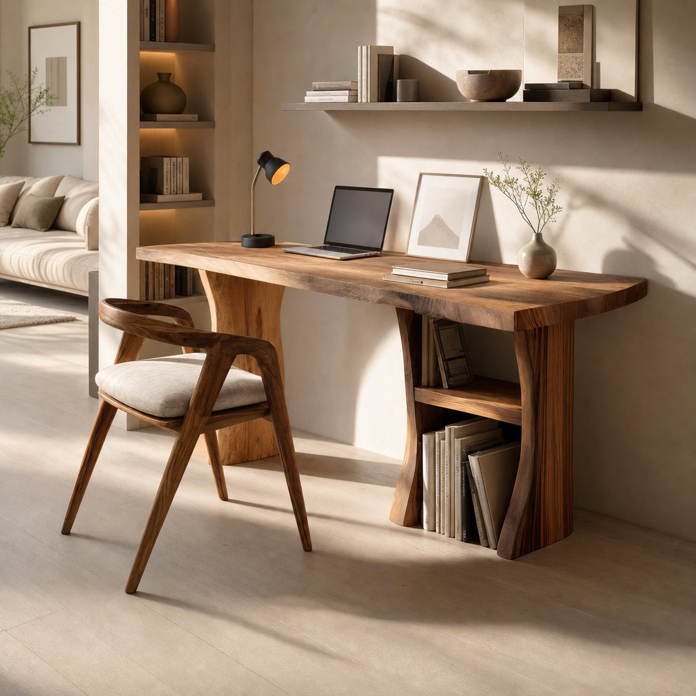 Modern Wooden Live Edge Desk For Small Home Office Setup