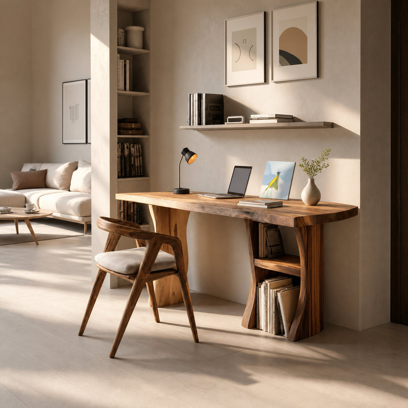 Modern Wooden Live Edge Desk For Small Home Office Setup - product view 2