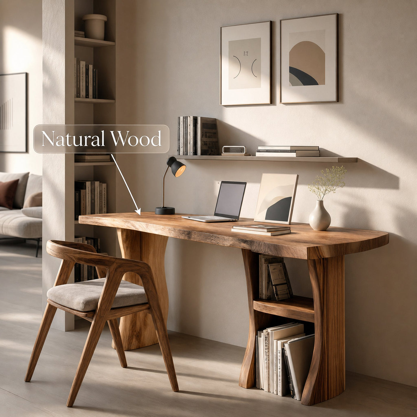 Modern Wooden Live Edge Desk For Small Home Office Setup - product view 5