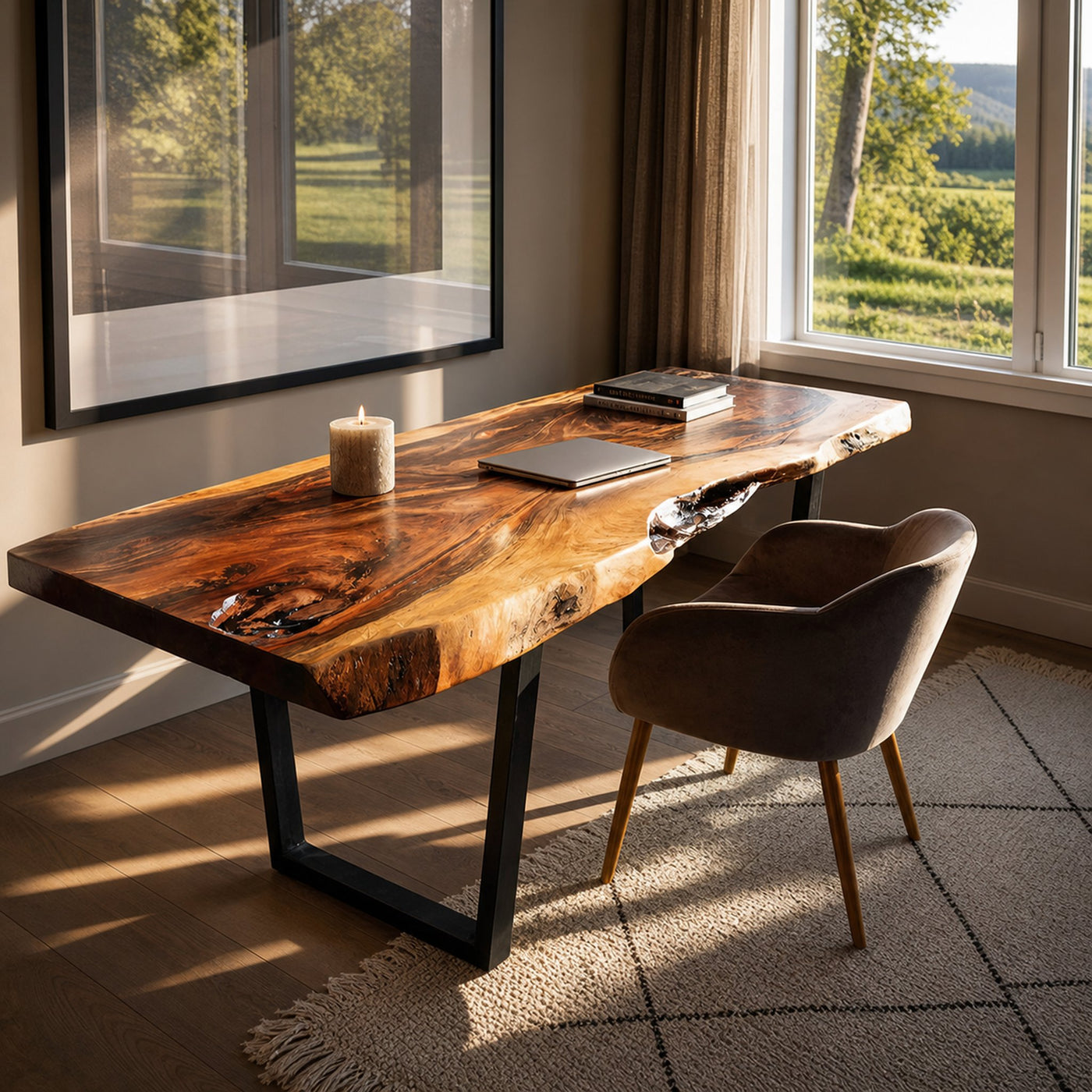 Modern Wooden Live Edge Desk For Small Spaces - product view 2