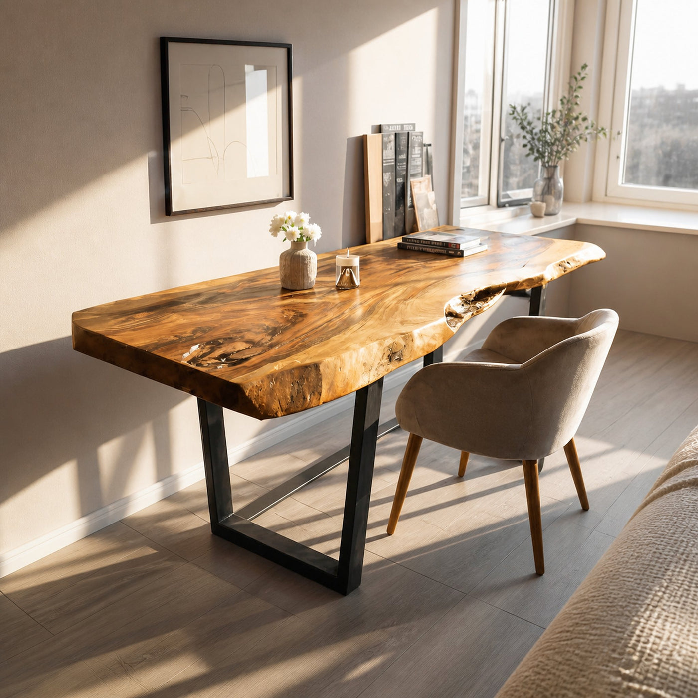 Modern Wooden Live Edge Desk For Small Spaces - product view 5