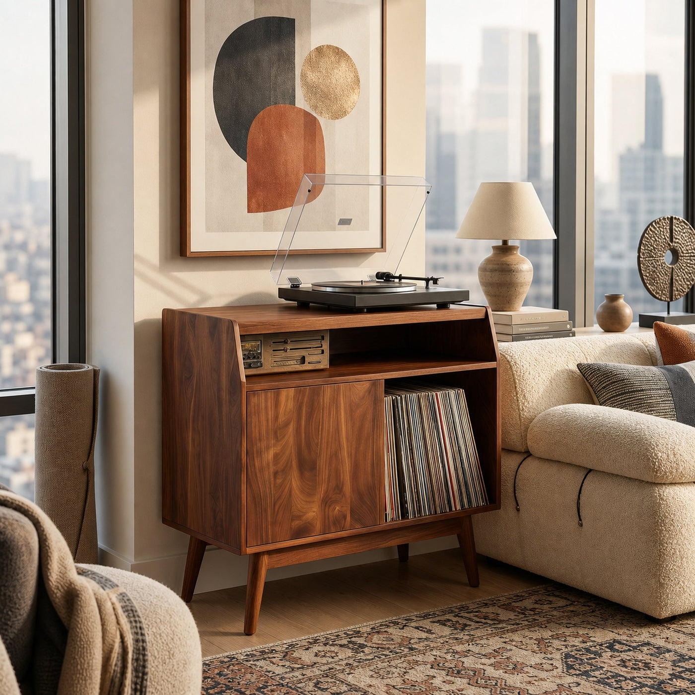Modern Wooden Record Player Stand For Living Room Furniture