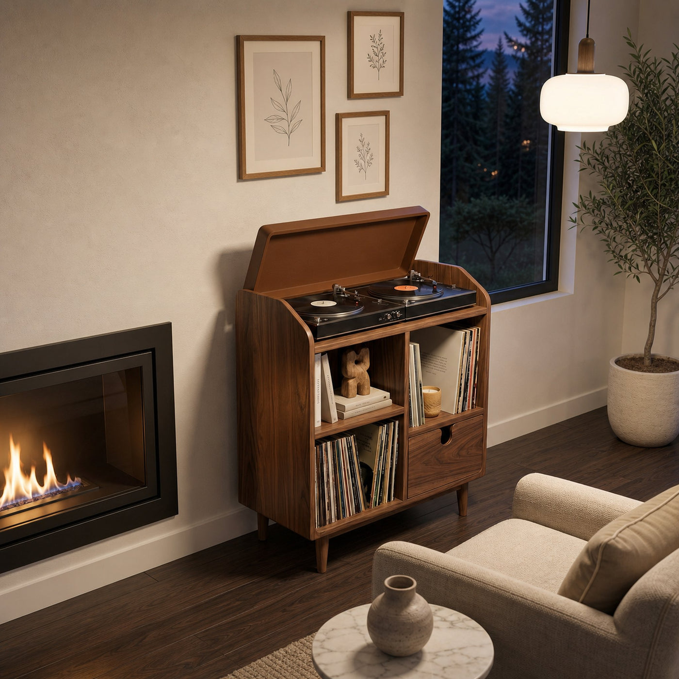 Modern Wooden Record Player Stand With Multi Compartments For Interior - product view 3