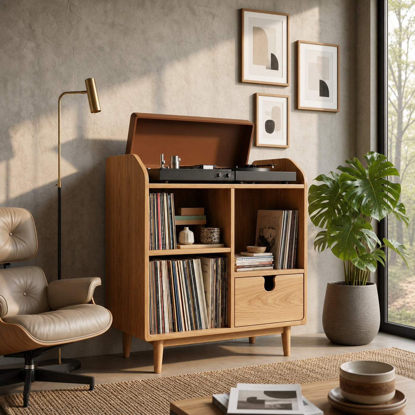 Modern Wooden Record Player Stand With Multi Compartments For Interior - product view 5