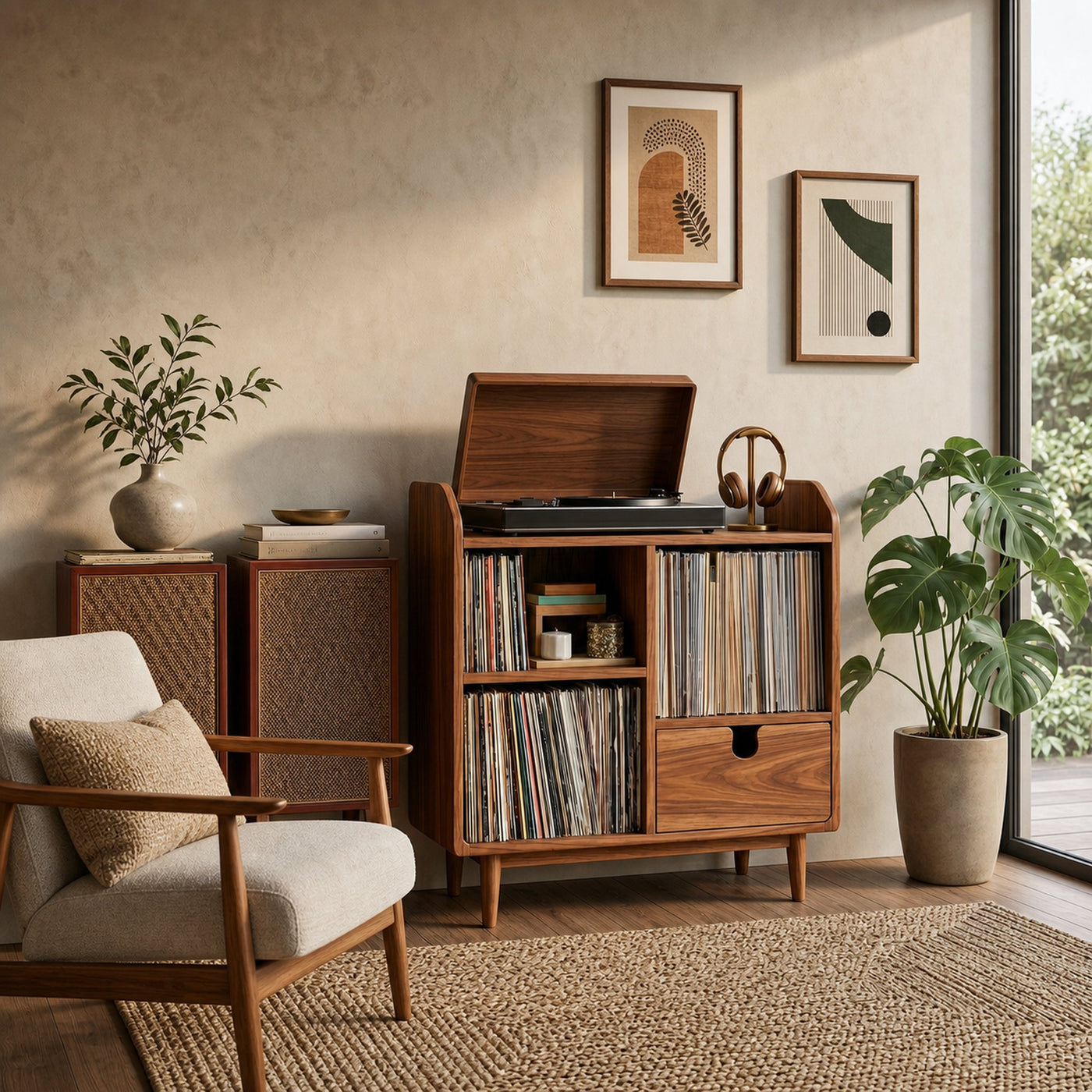 Modern Wooden Record Player Stand With Multi Compartments For Interior - product view 6