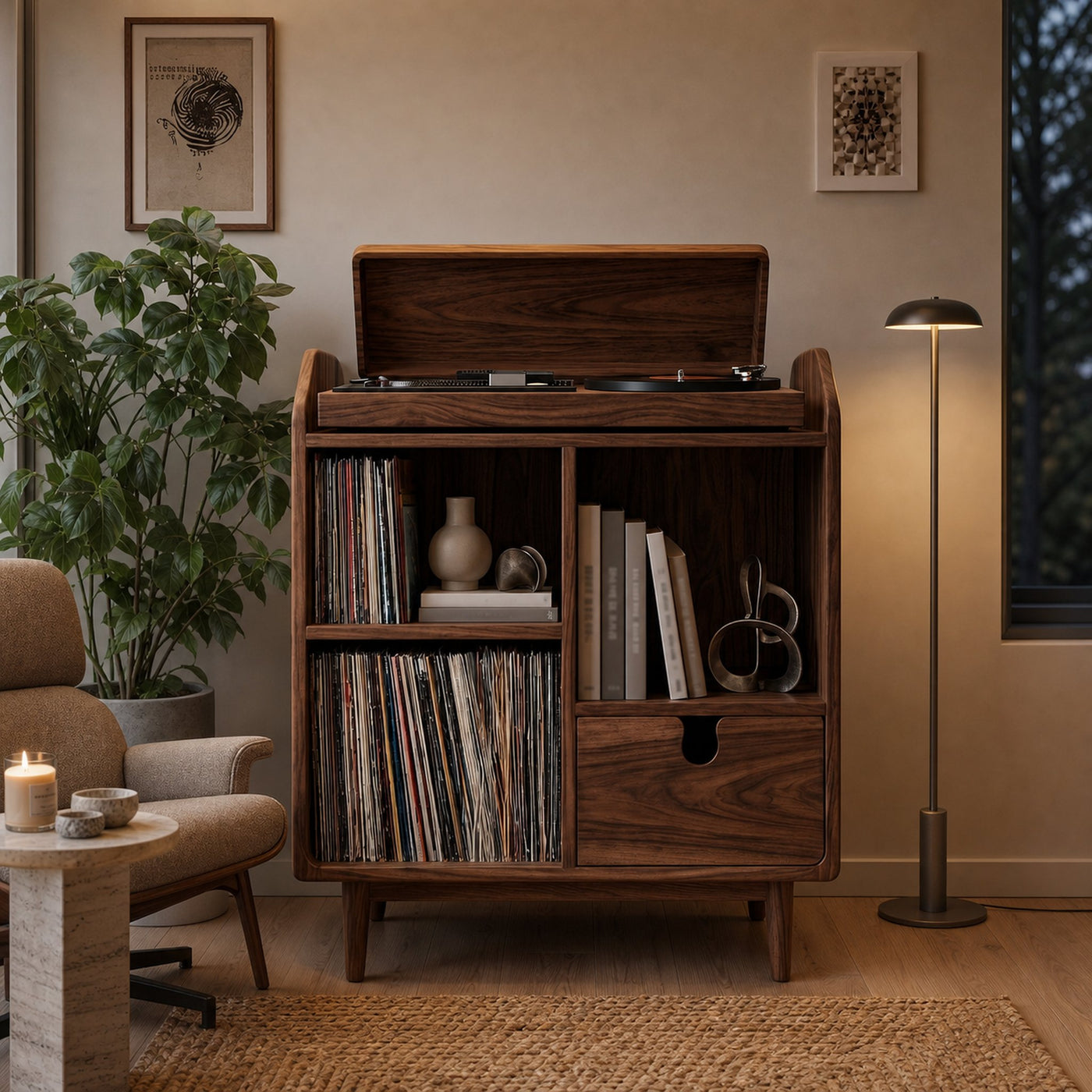 Modern Wooden Record Player Stand With Multi Compartments For Interior - product view 7