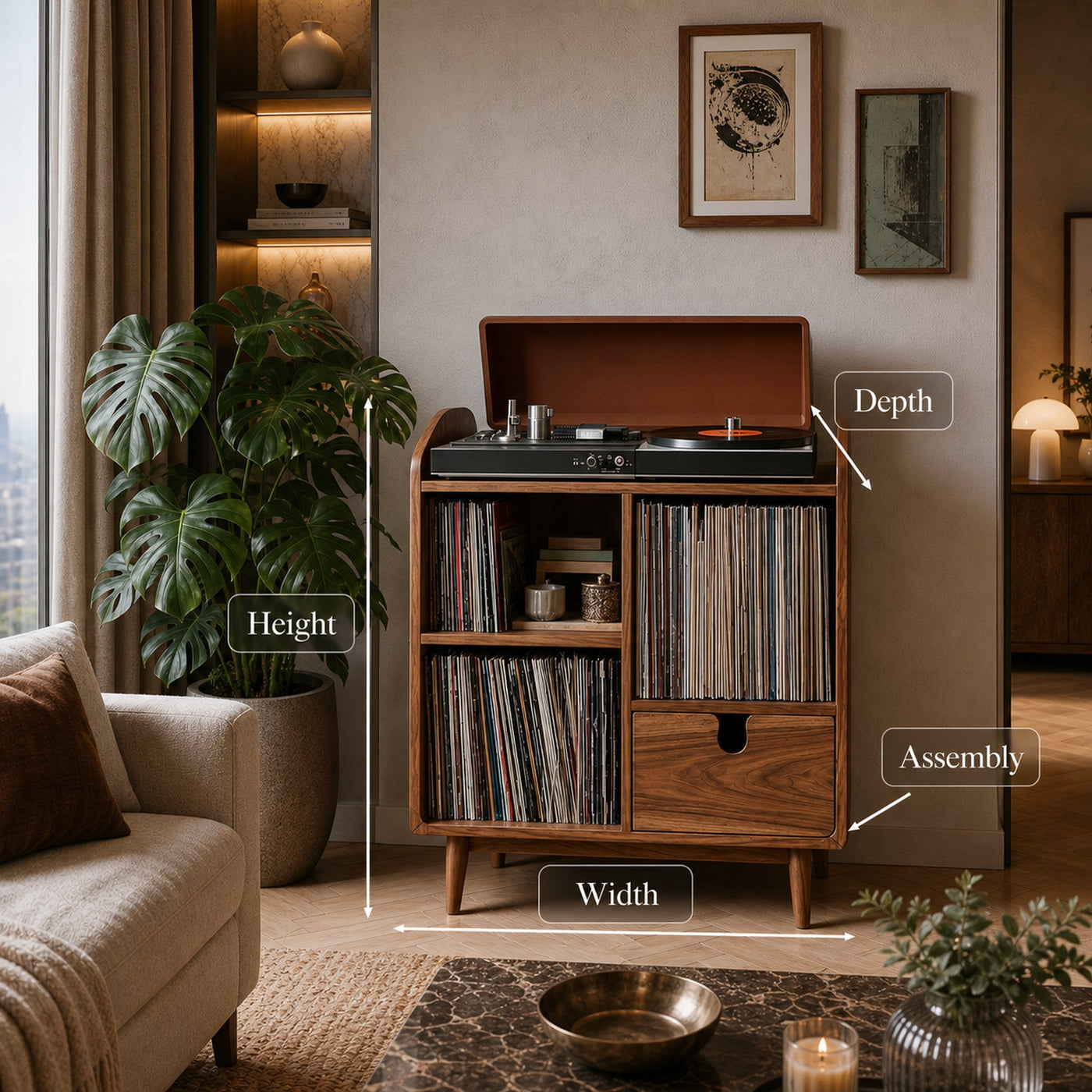 Modern Wooden Record Player Stand With Multi Compartments For Interior - product view 8