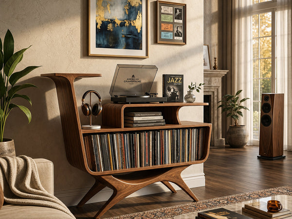Modern Wooden Record Player Stand With Open Frame For Living