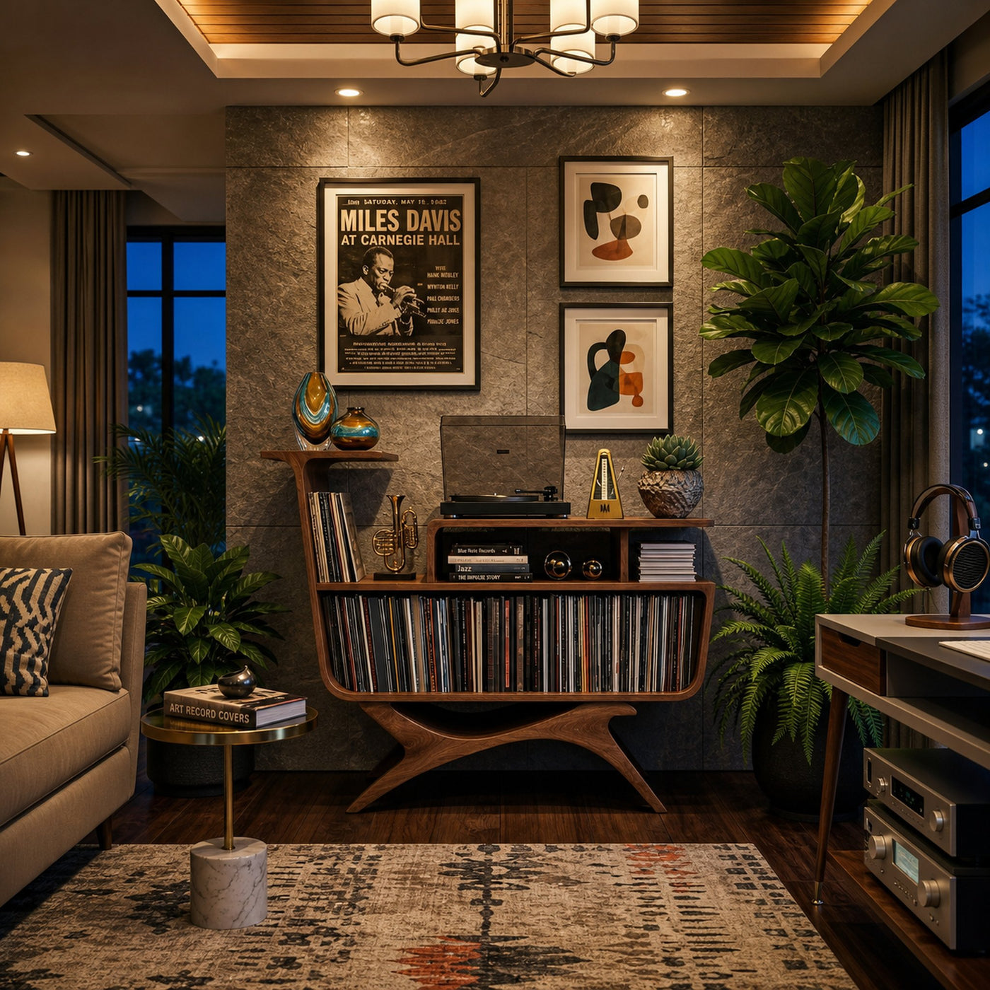 Modern Wooden Record Player Stand With Open Frame For Living - product view 2