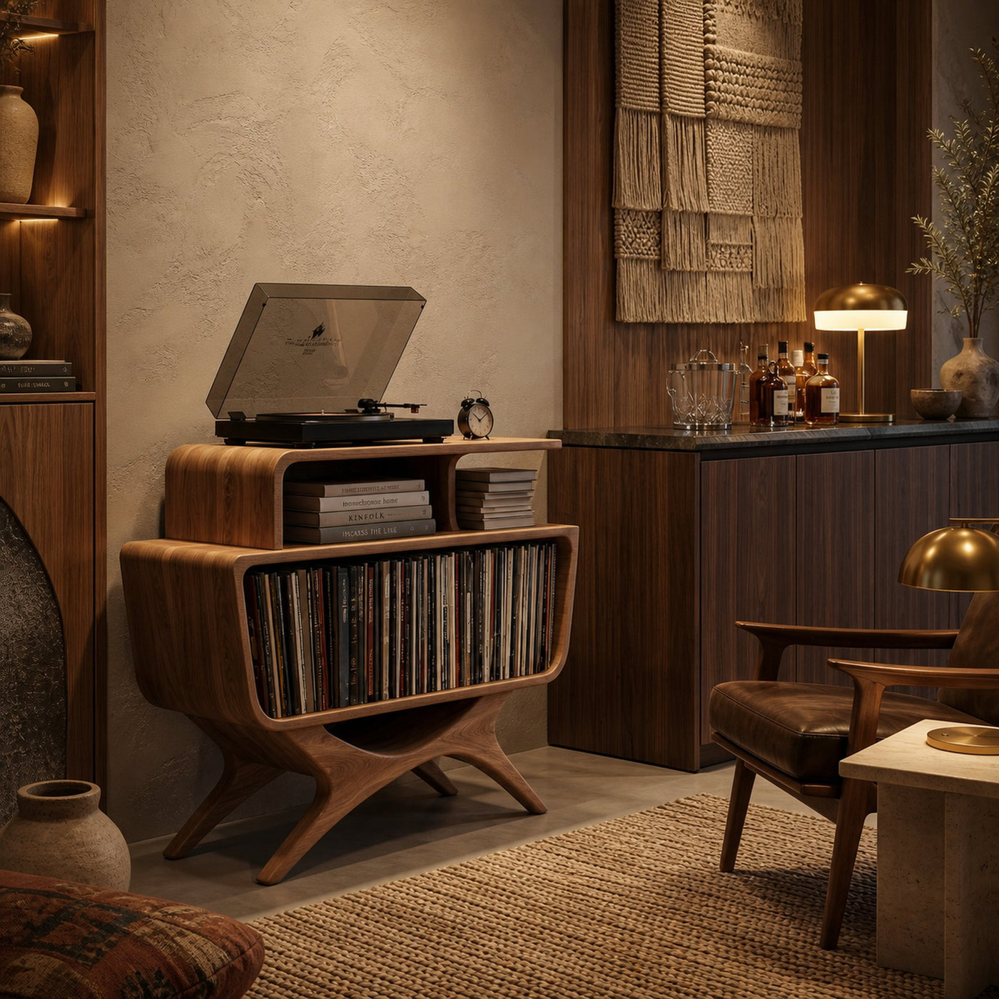 Modern Wooden Record Player Stand With Open Frame For Living - product view 3