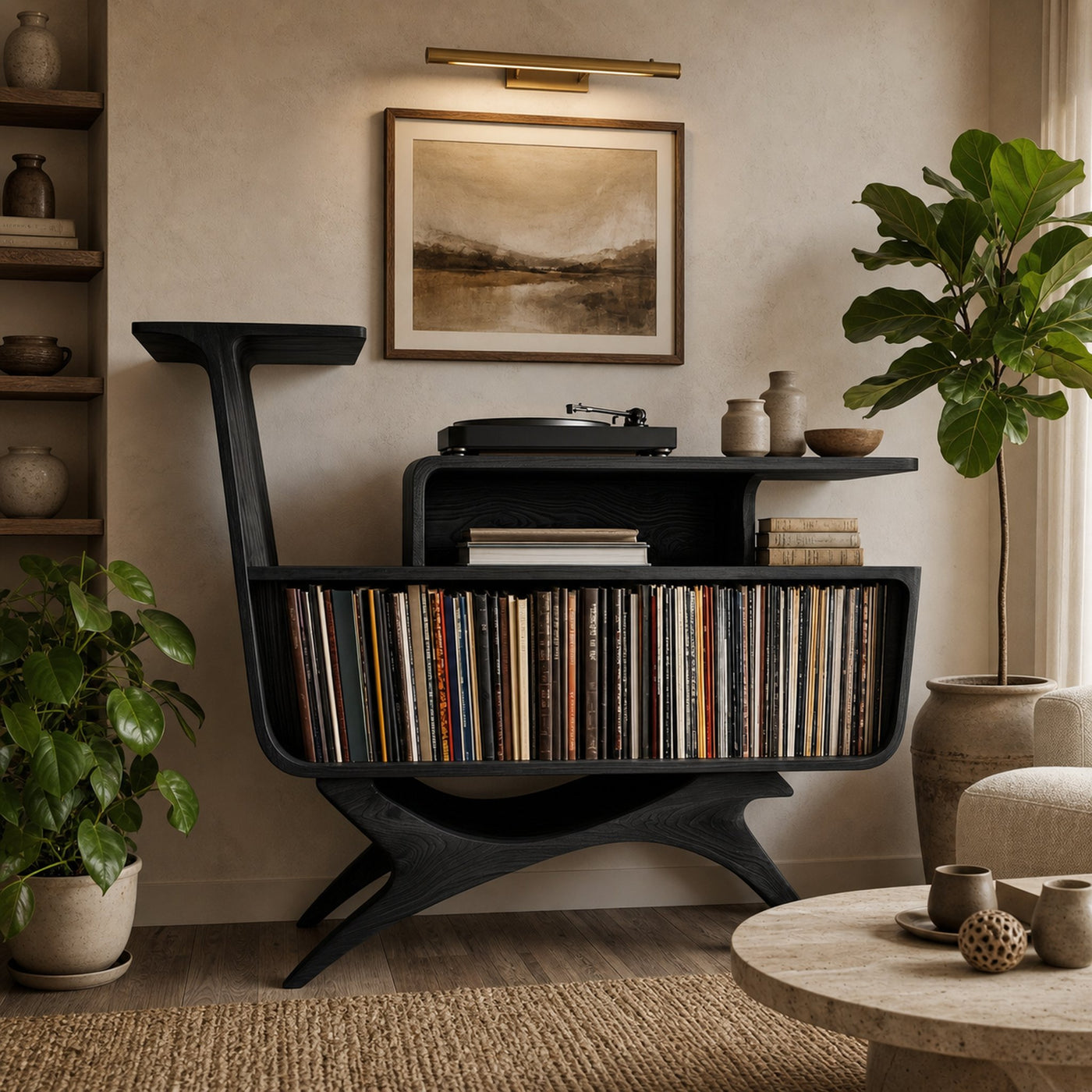 Modern Wooden Record Player Stand With Open Frame For Living - product view 4