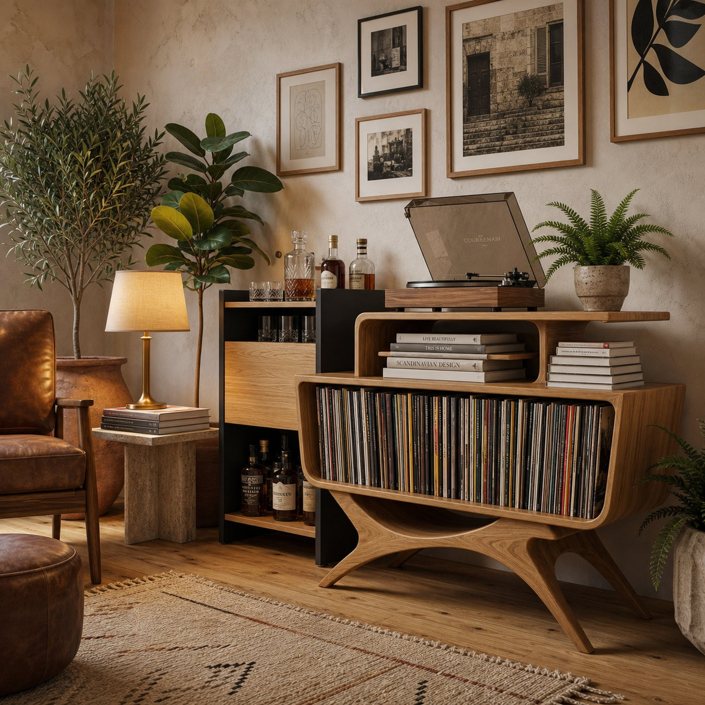 Modern Wooden Record Player Stand With Open Frame For Living - product view 5