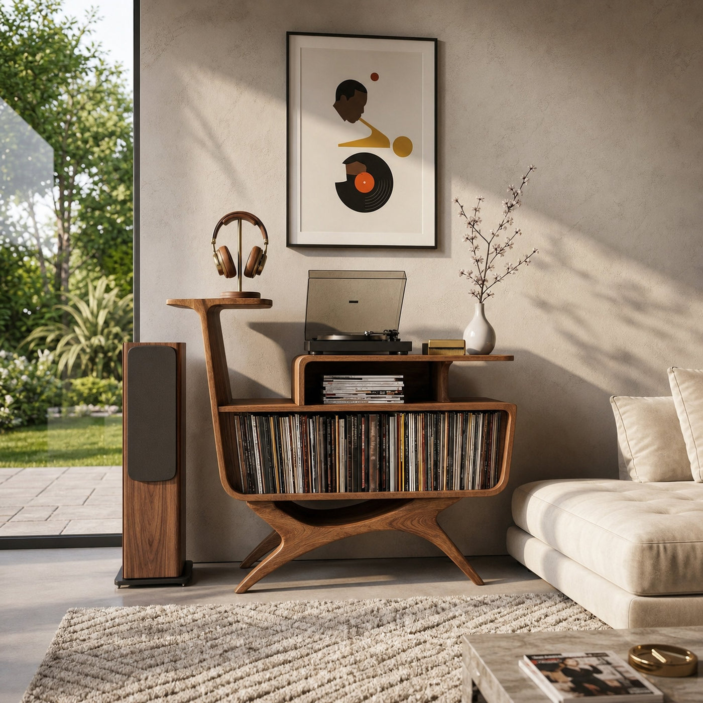 Modern Wooden Record Player Stand With Open Frame For Living - product view 6