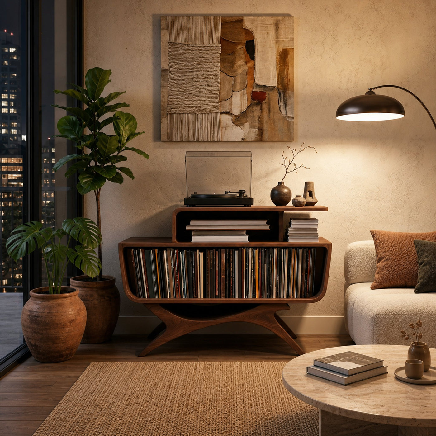 Modern Wooden Record Player Stand With Open Frame For Living - product view 7