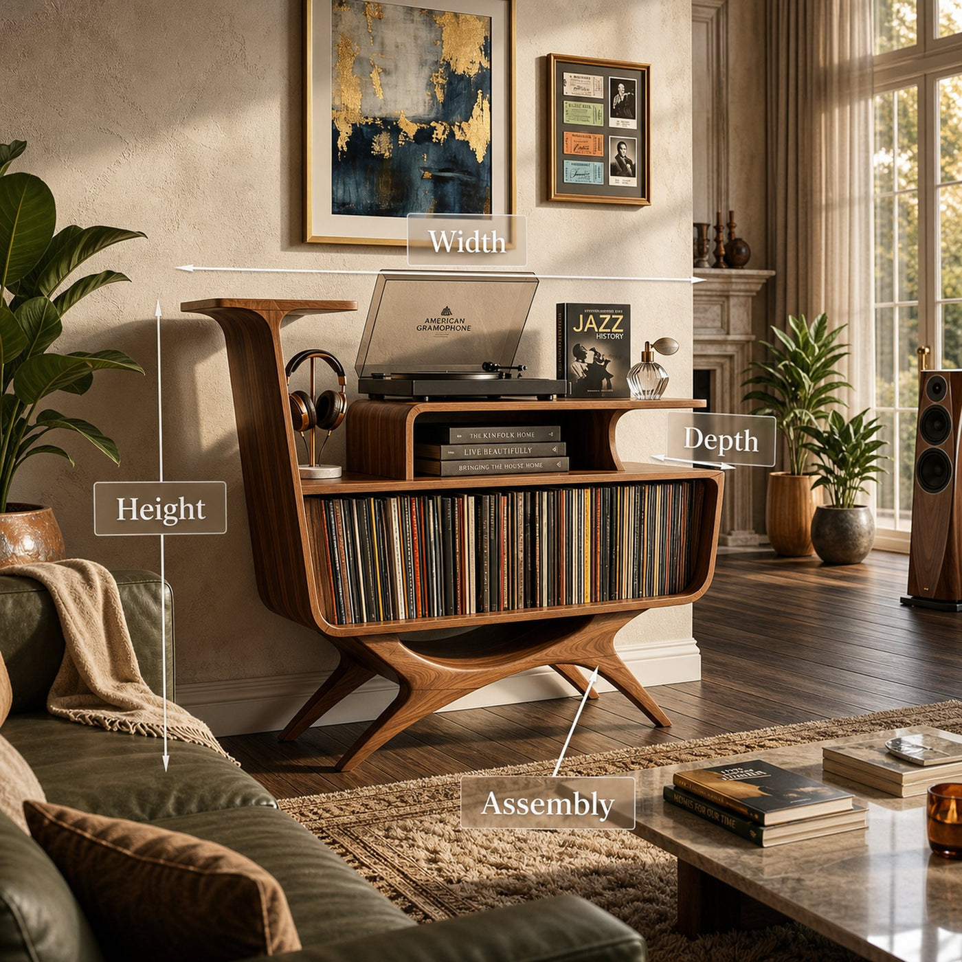Modern Wooden Record Player Stand With Open Frame For Living - product view 8