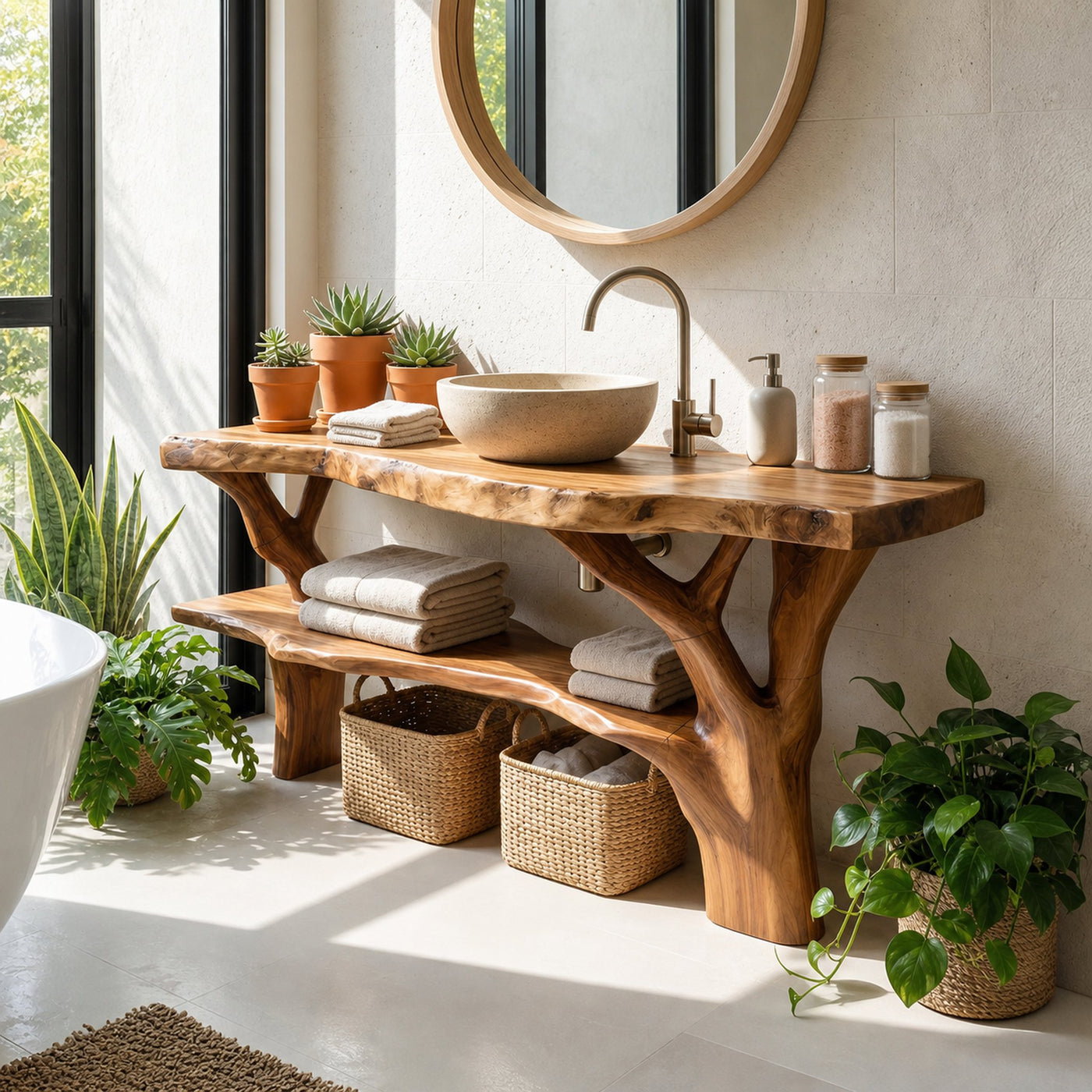 Modern Wooden Vanity For Apartment Bathroom Layout