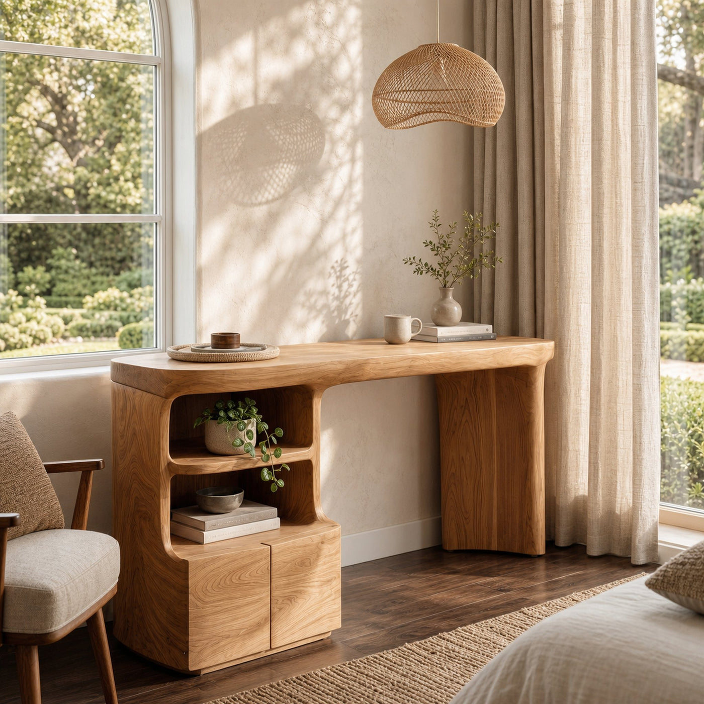 Modern Writing Desk With Open Storage Shelves For Home Office - product view 5