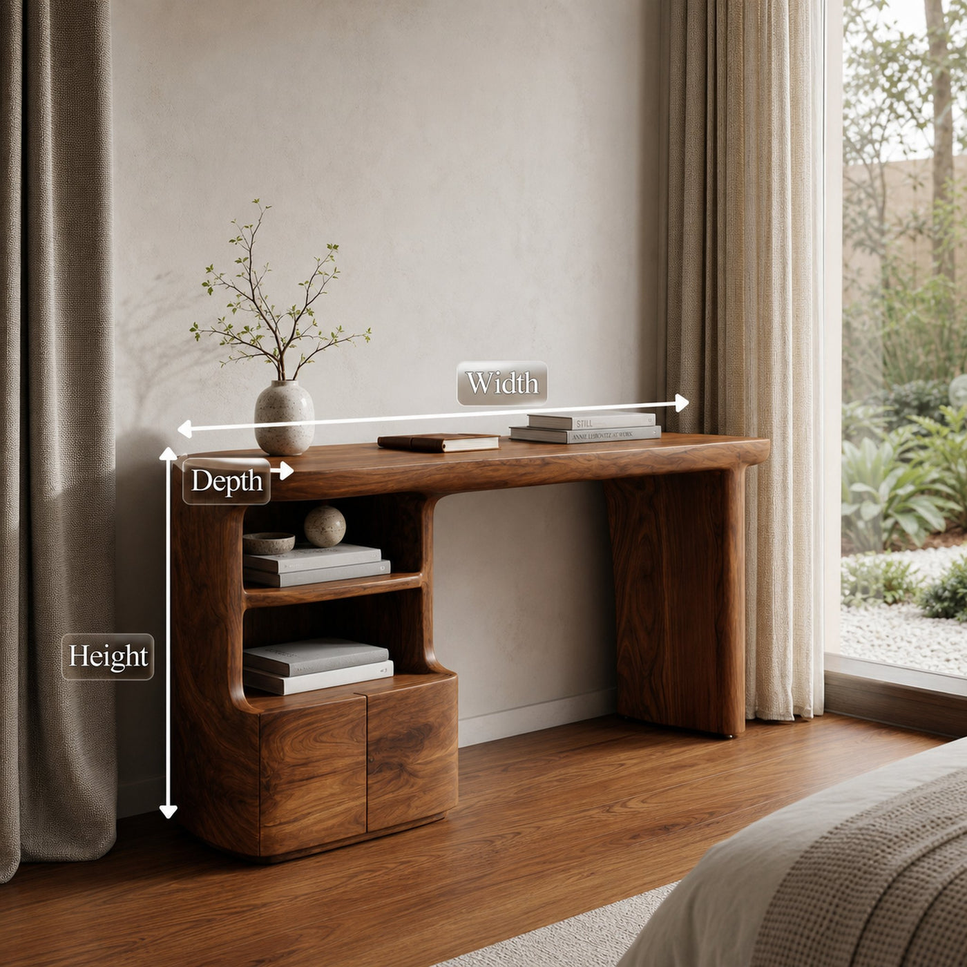 Modern Writing Desk With Open Storage Shelves For Home Office - product view 8
