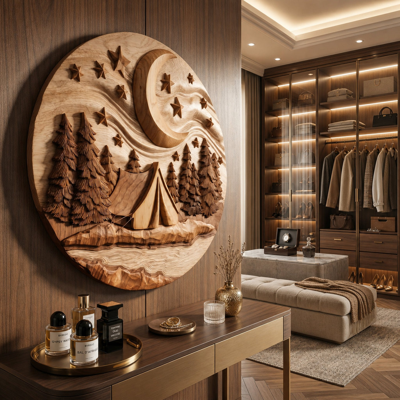 Moonlit Forest Wood Wall Sculpture For Rustic Music Room Decoration - product view 2