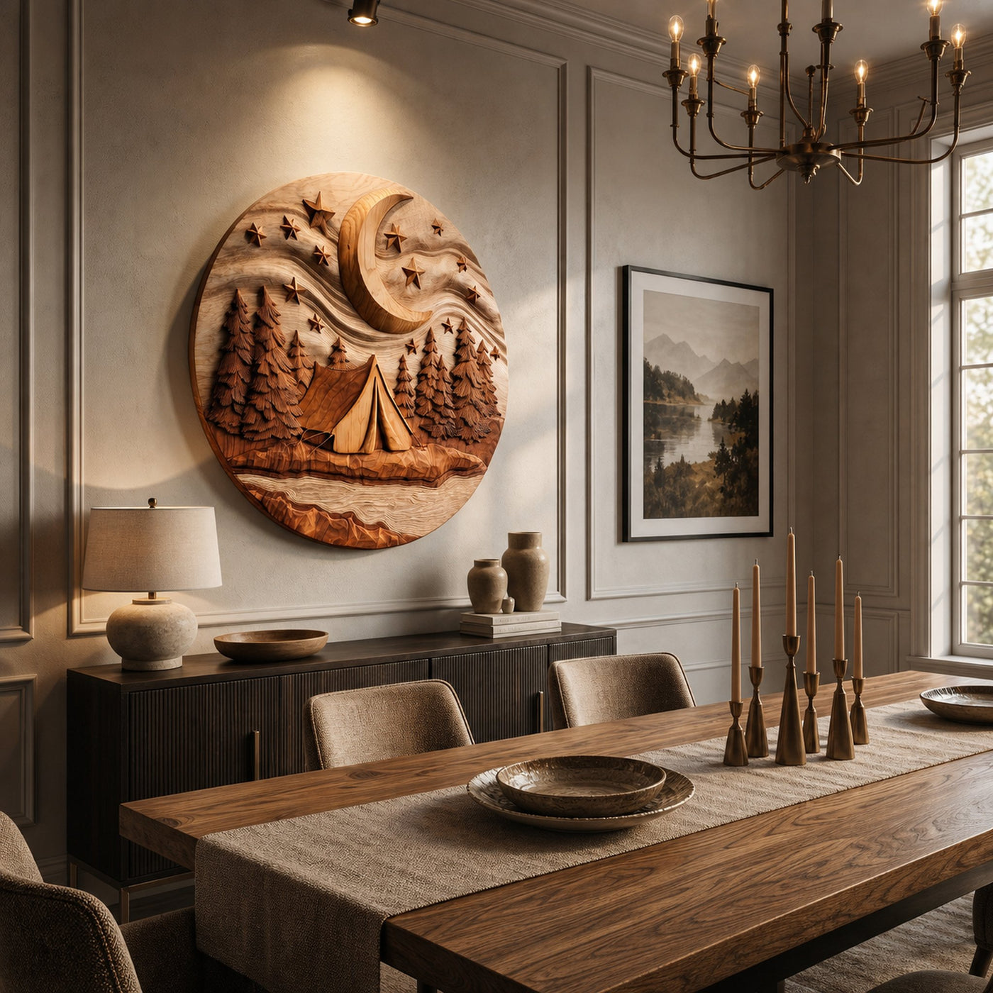 Moonlit Forest Wood Wall Sculpture For Rustic Music Room Decoration - product view 4