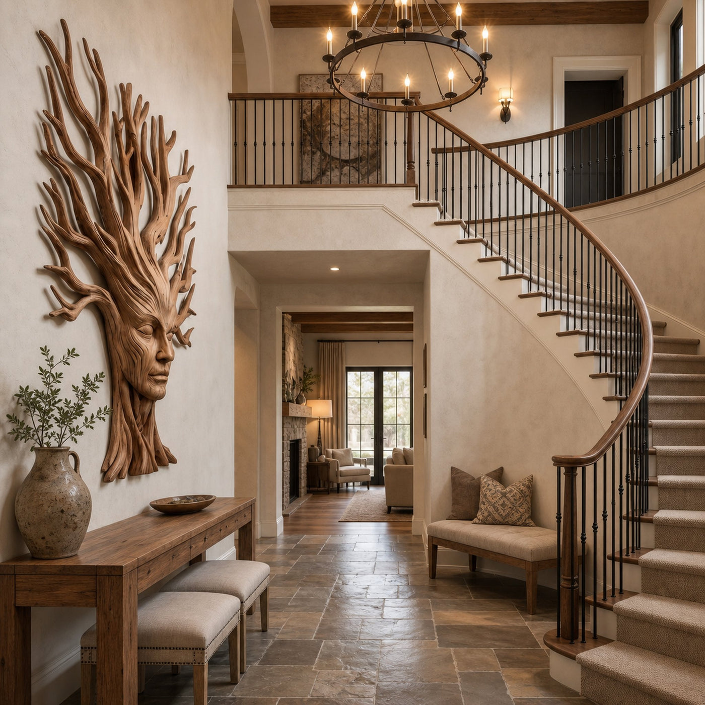 Mystical Tree Spirit Wooden Wall Art With Sculptural Face Design For Entryway And Living Room - product view 3