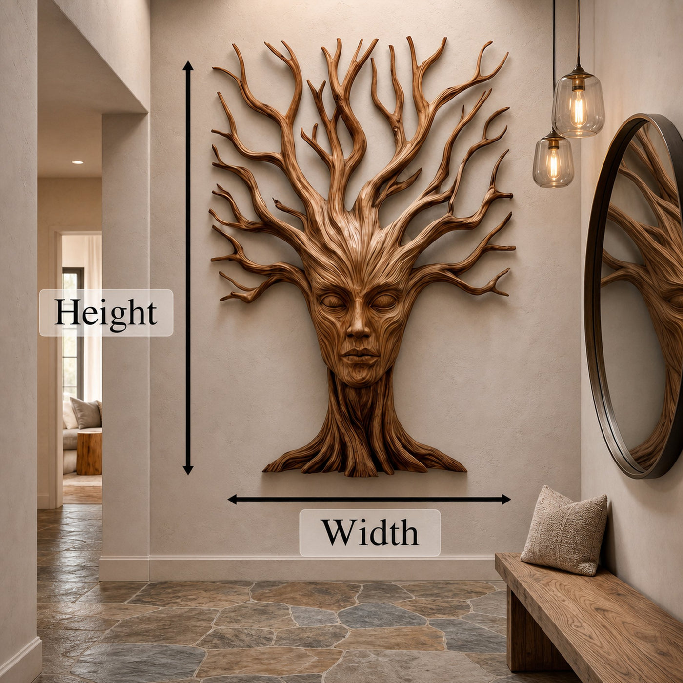 Mystical Tree Spirit Wooden Wall Art With Sculptural Face Design For Entryway And Living Room - product view 8