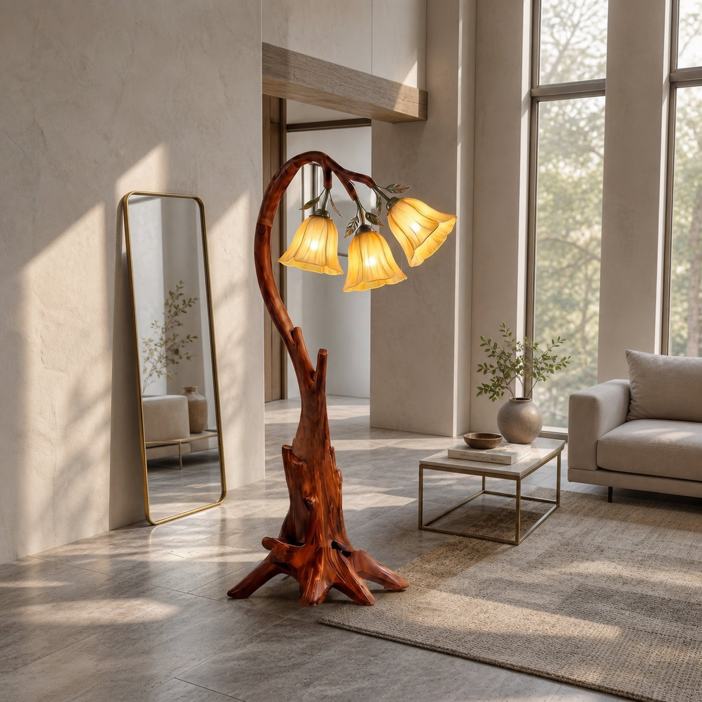 Natural Floor Lamp With Blooming Floral Form For Reading Nook And Bedroom - product view 2