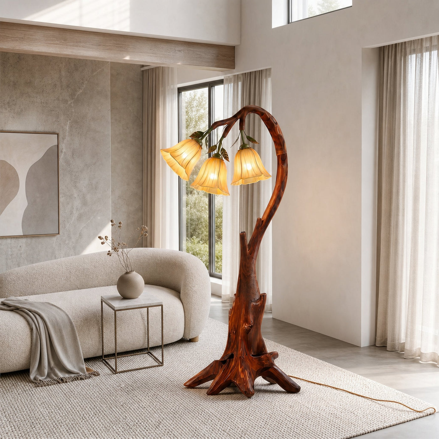 Natural Floor Lamp With Blooming Floral Form For Reading Nook And Bedroom - product view 3