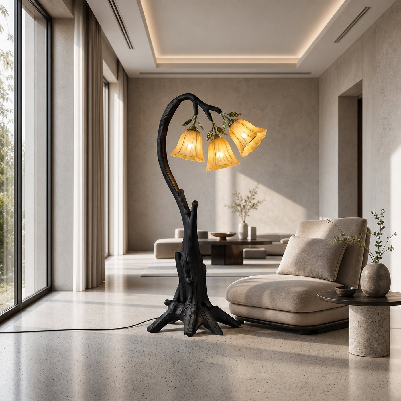 Natural Floor Lamp With Blooming Floral Form For Reading Nook And Bedroom - product view 4