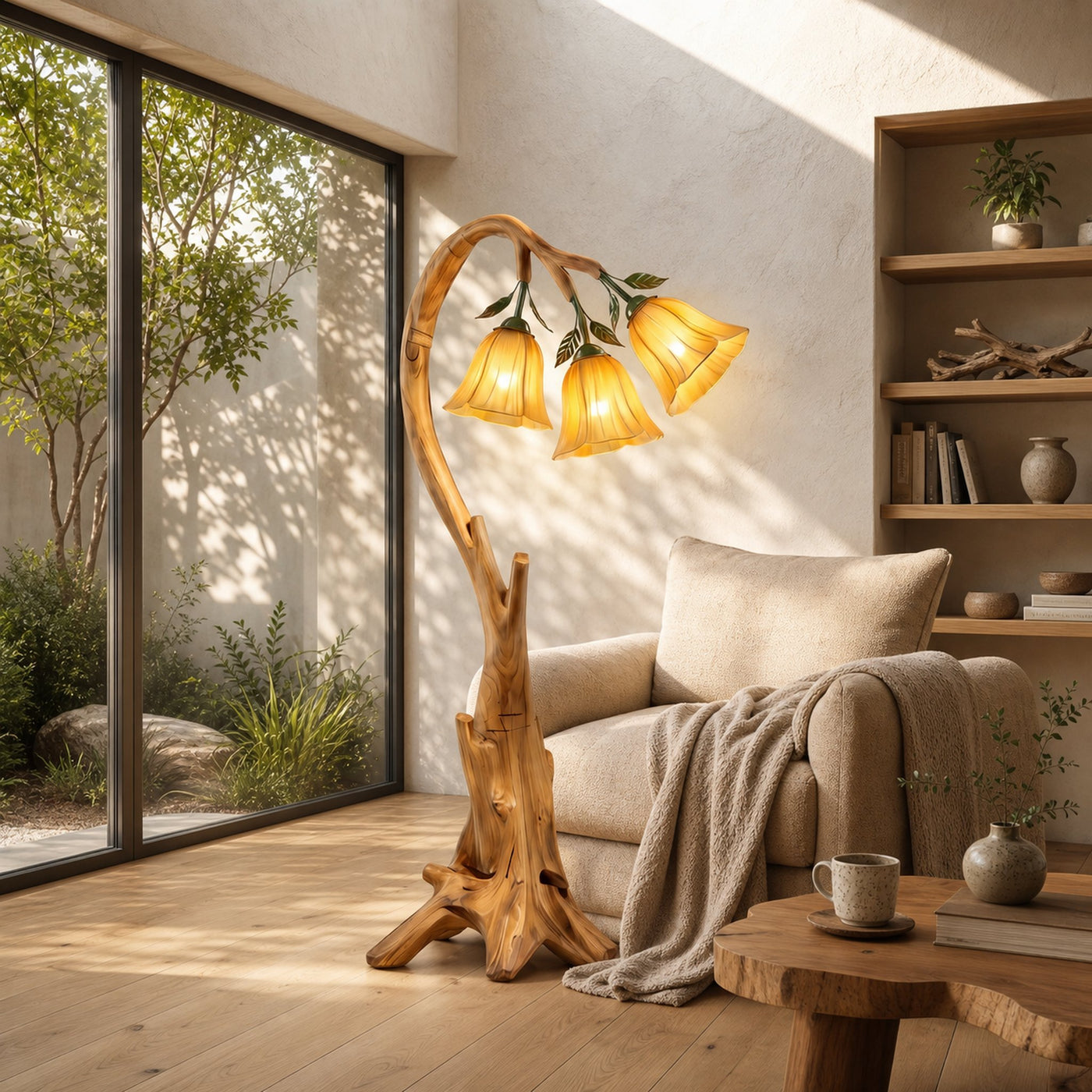 Natural Floor Lamp With Blooming Floral Form For Reading Nook And Bedroom - product view 5