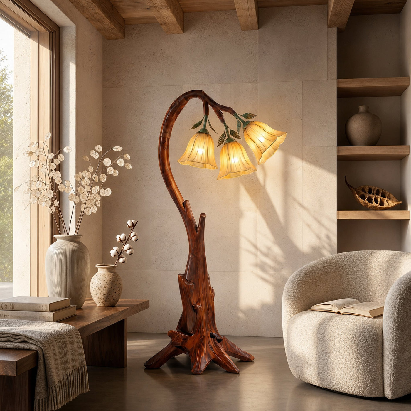 Natural Floor Lamp With Blooming Floral Form For Reading Nook And Bedroom - product view 6