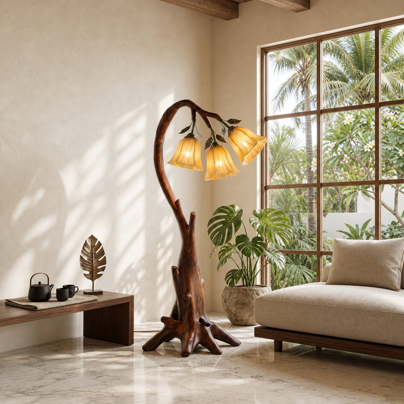 Natural Floor Lamp With Blooming Floral Form For Reading Nook And Bedroom - product view 7