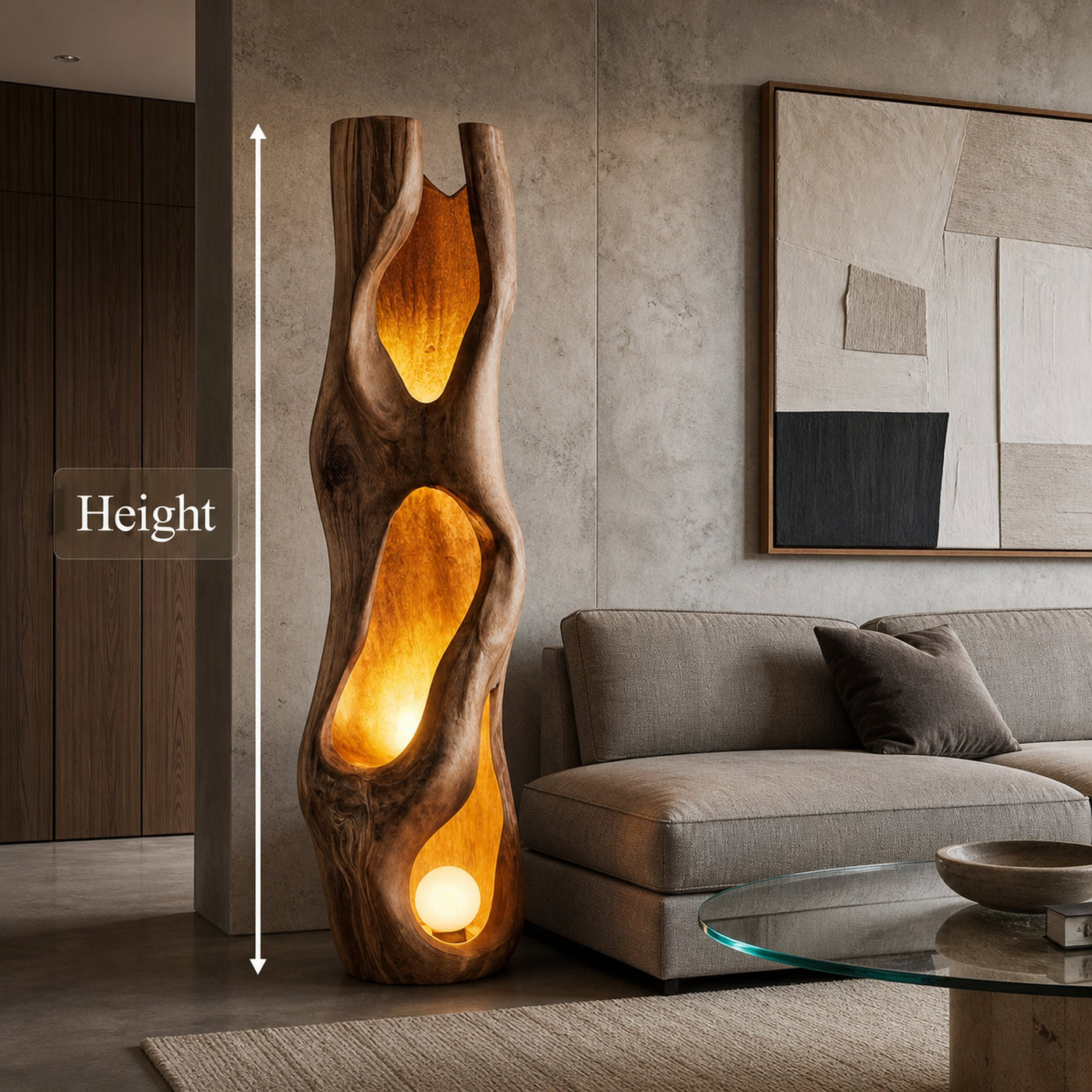 Nature Inspired Floor Lamp Carved Wood Sculpture For Living Room - product view 8