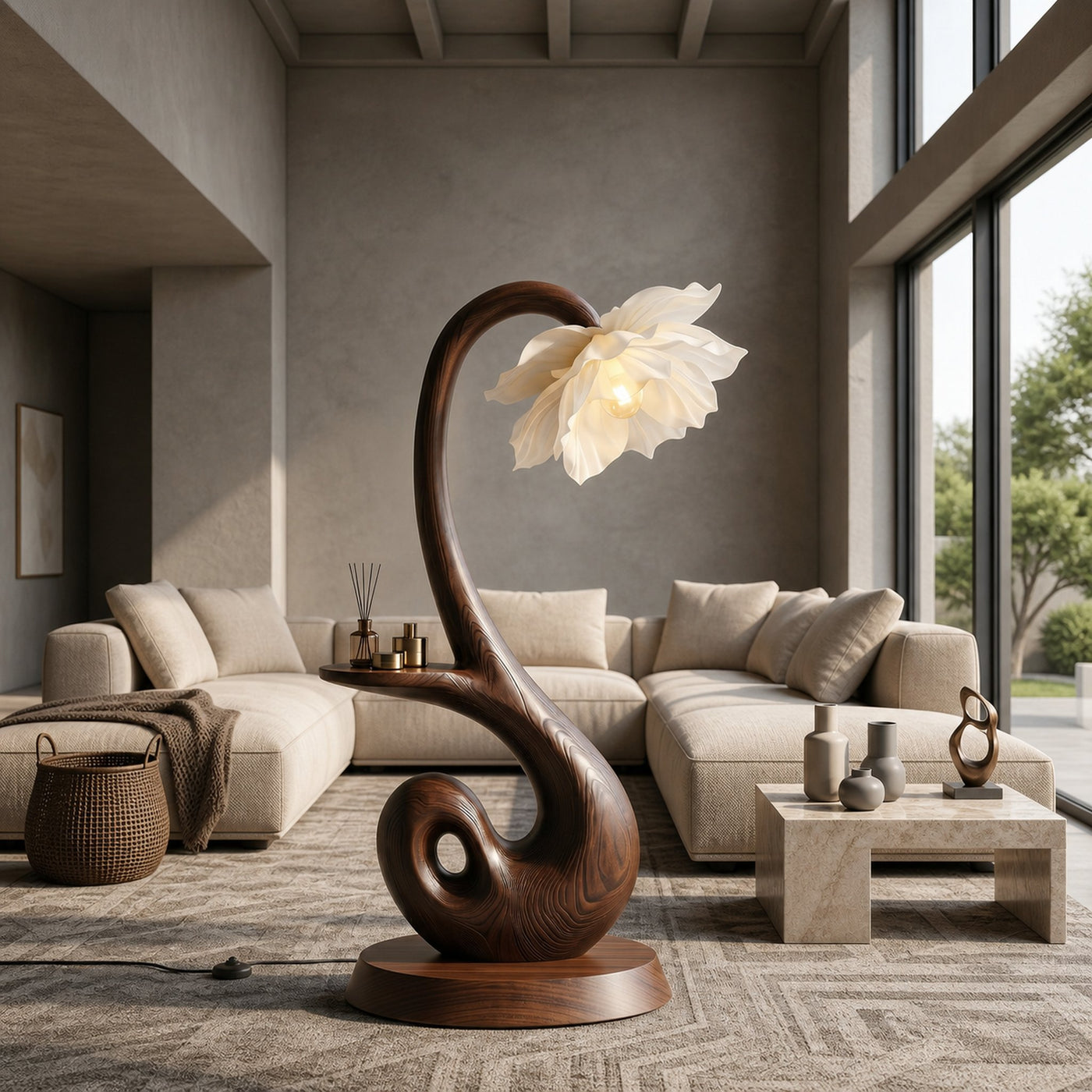 Nature Inspired Floor Lamp With Blooming Flower Shade And Display Shelf For Reading Nook - product view 2