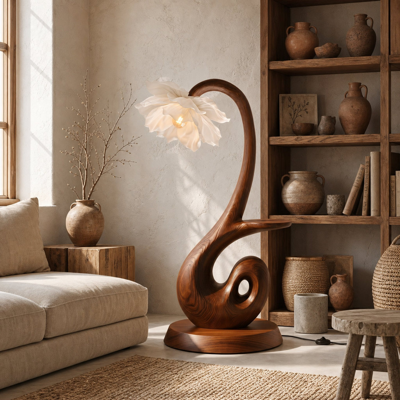 Nature Inspired Floor Lamp With Blooming Flower Shade And Display Shelf For Reading Nook - product view 6