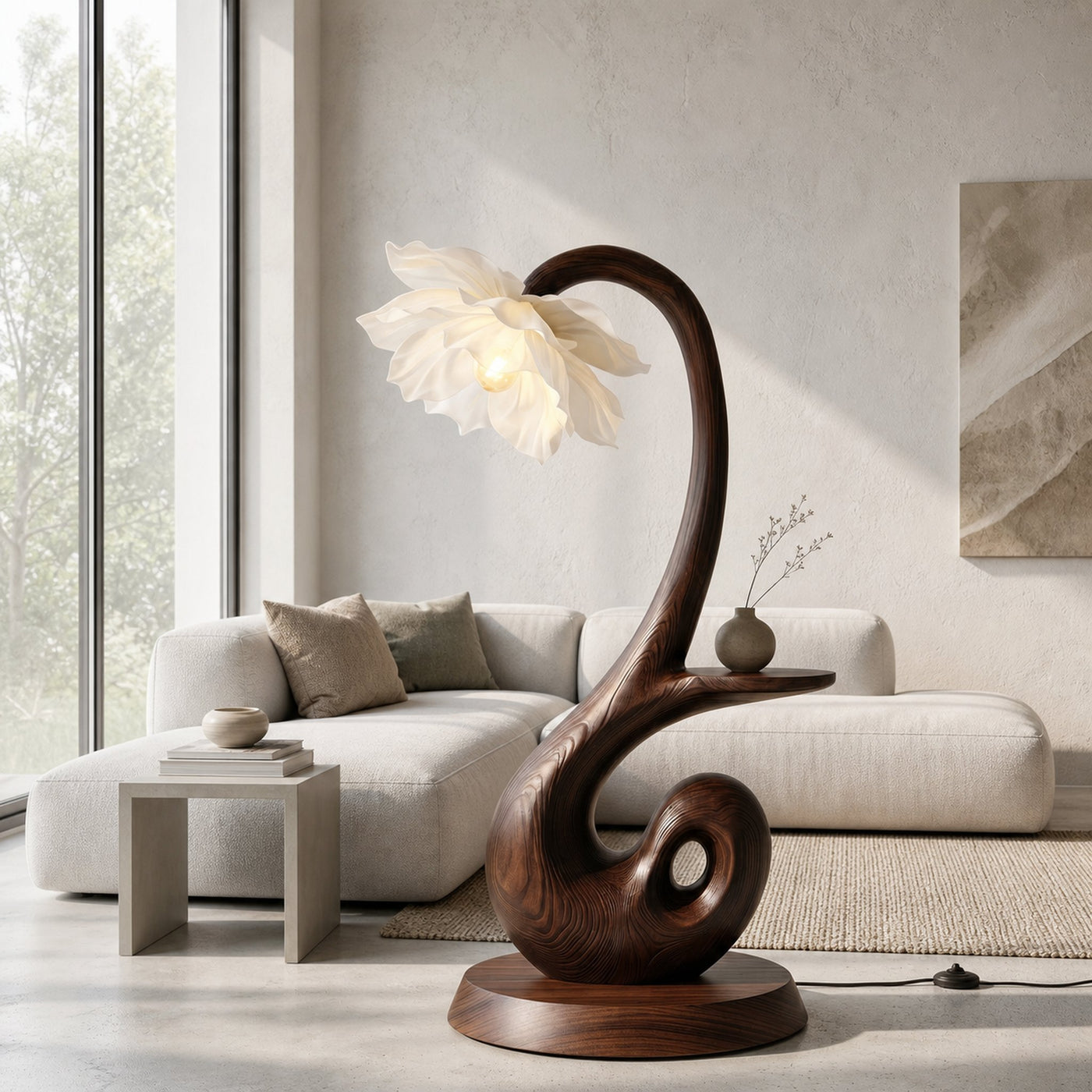 Nature Inspired Floor Lamp With Blooming Flower Shade And Display Shelf For Reading Nook - product view 7