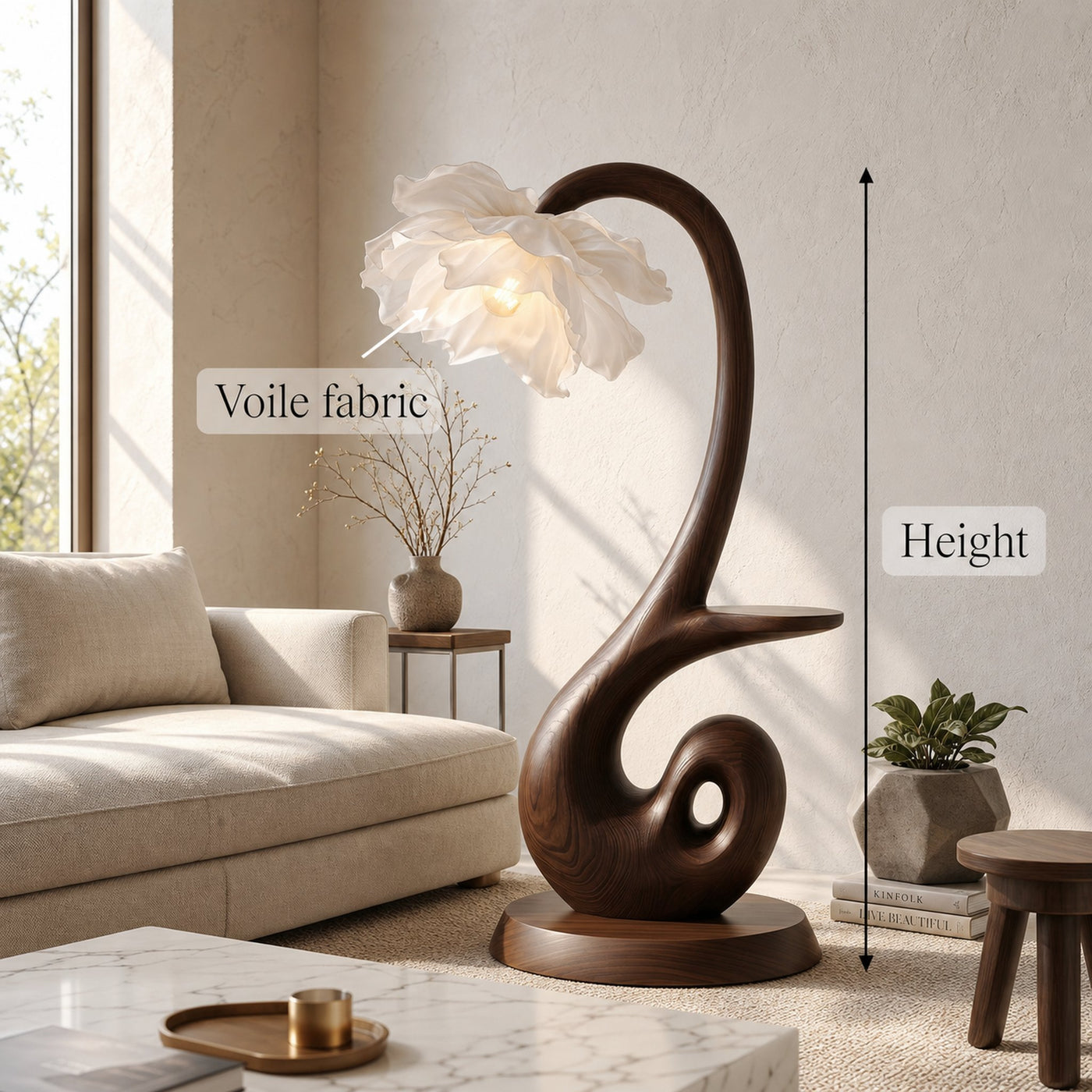 Nature Inspired Floor Lamp With Blooming Flower Shade And Display Shelf For Reading Nook - product view 8