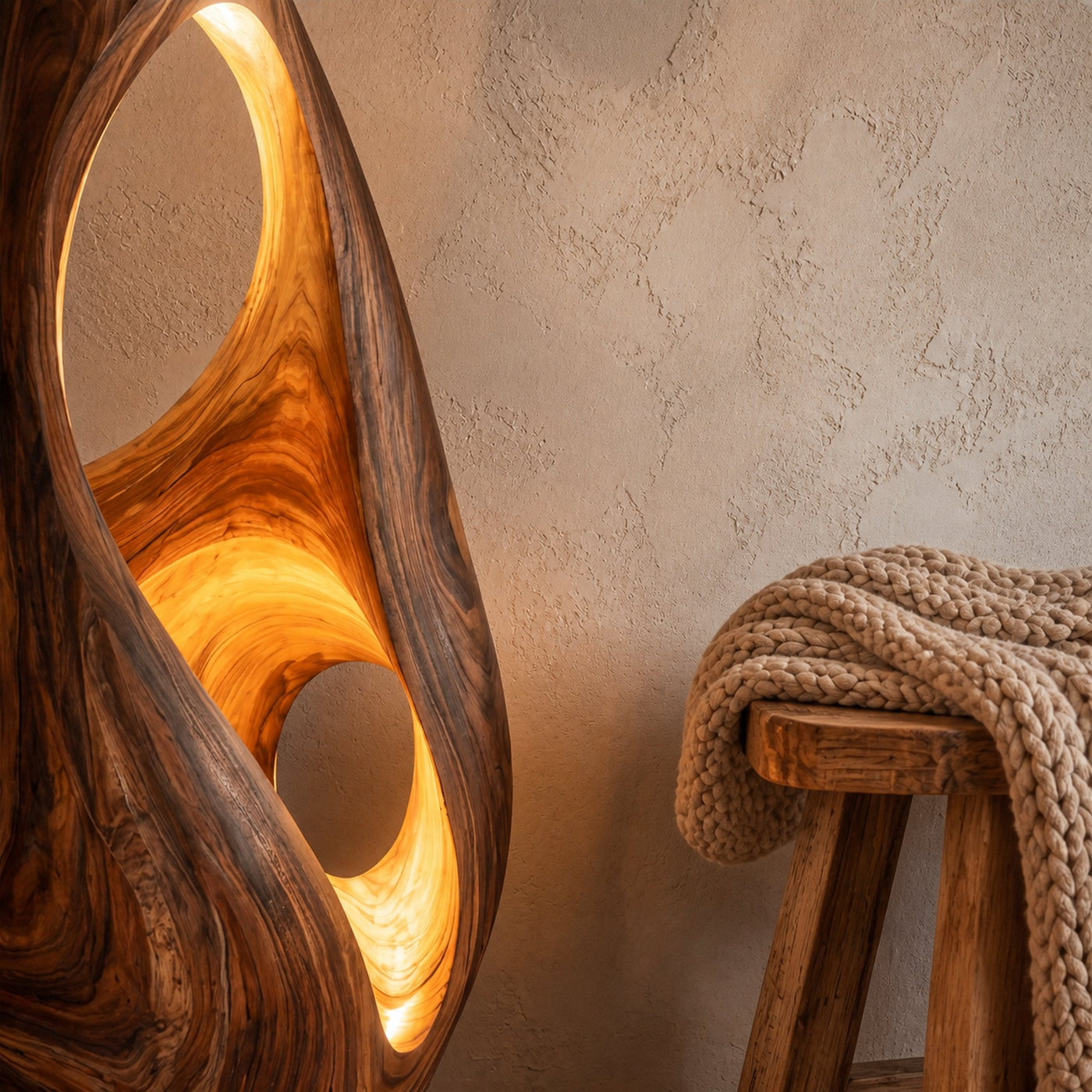 Nature Inspired Floor Lamp With Sculptural Solid Wood Form For Living Room - product view 2
