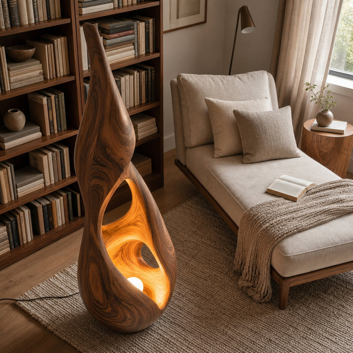 Nature Inspired Floor Lamp With Sculptural Solid Wood Form For Living Room - product view 3