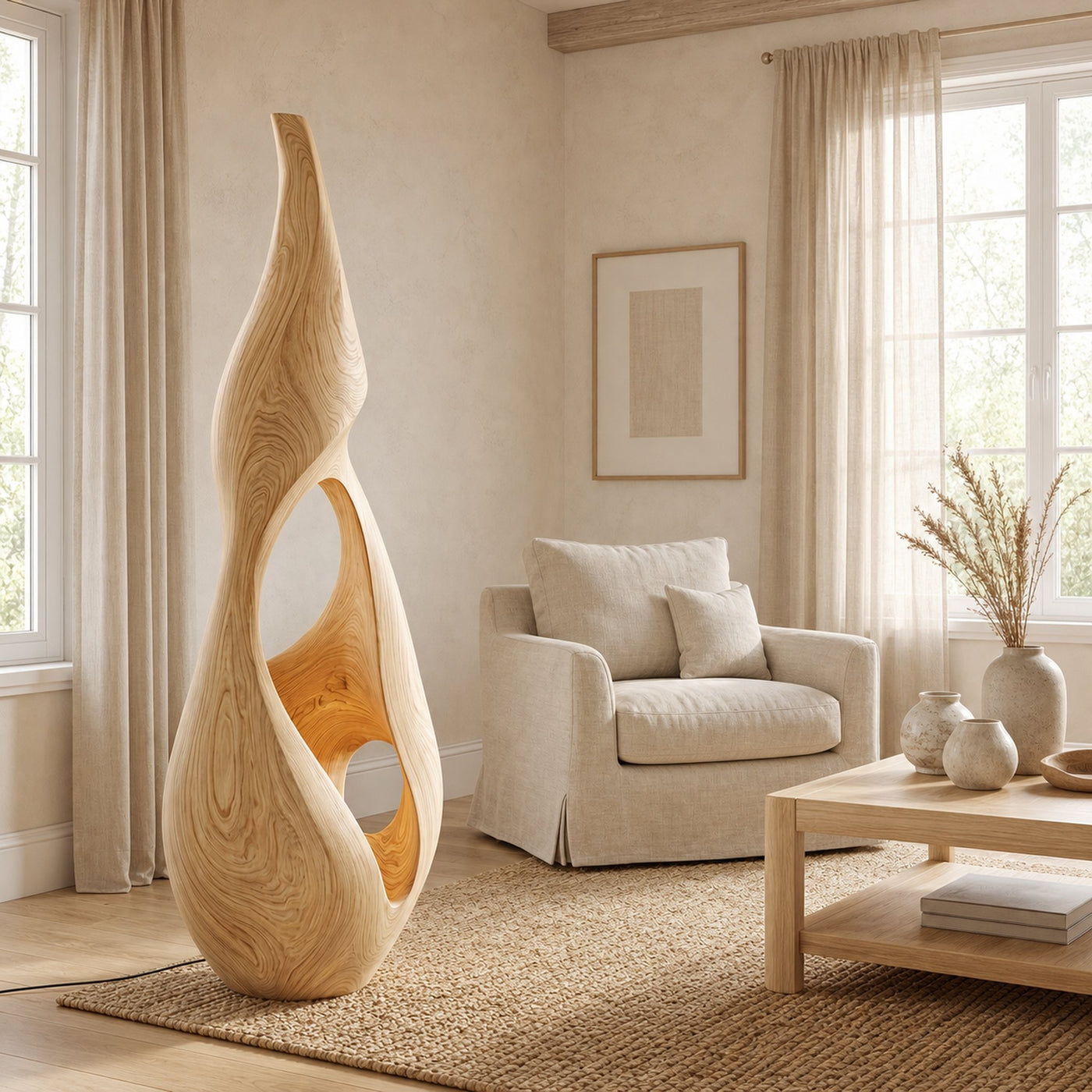 Nature Inspired Floor Lamp With Sculptural Solid Wood Form For Living Room - product view 5