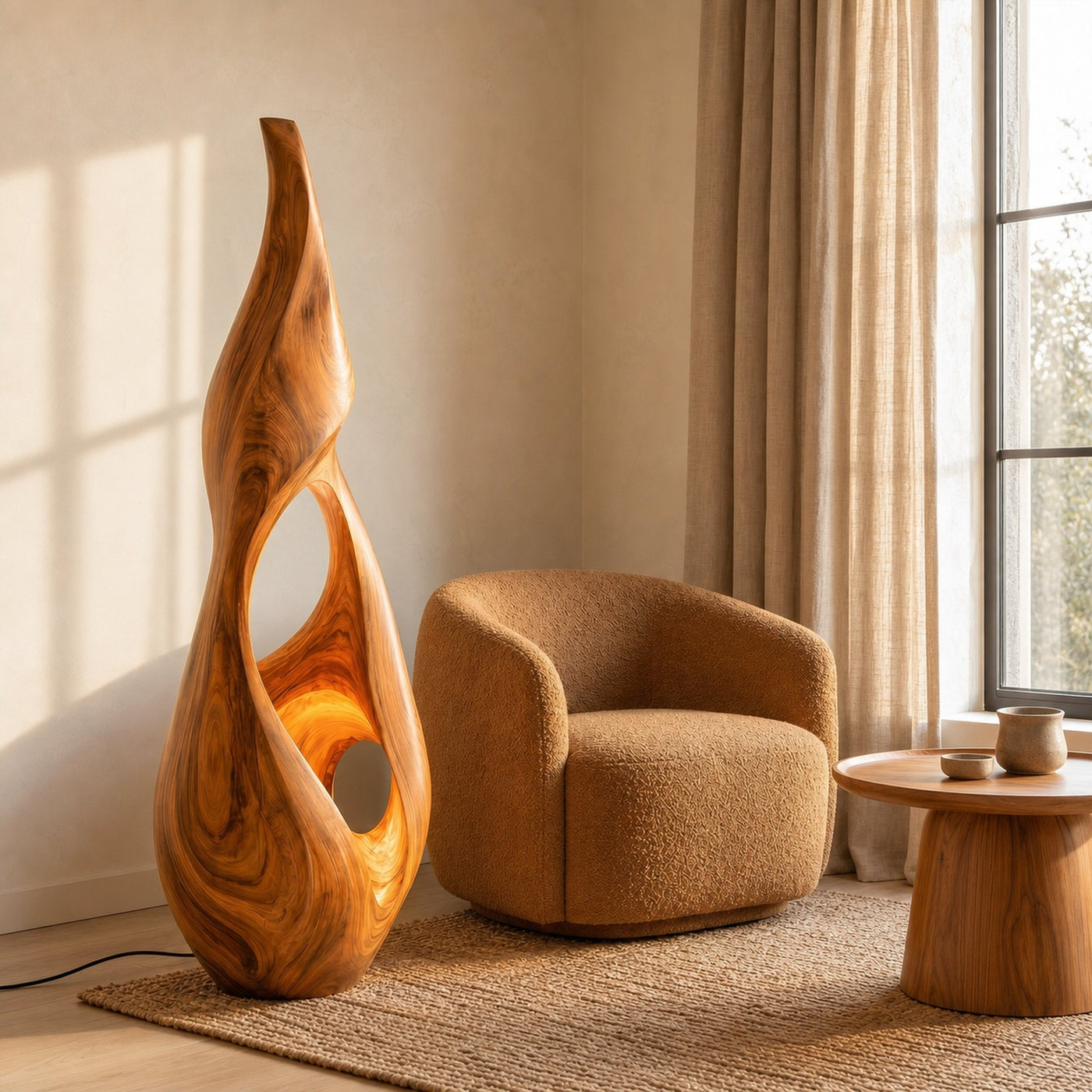 Nature Inspired Floor Lamp With Sculptural Solid Wood Form For Living Room - product view 6